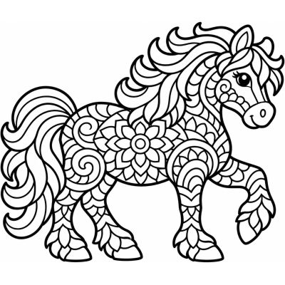 Easy horse mandala coloring page to print (free PDF) - Lilocolors